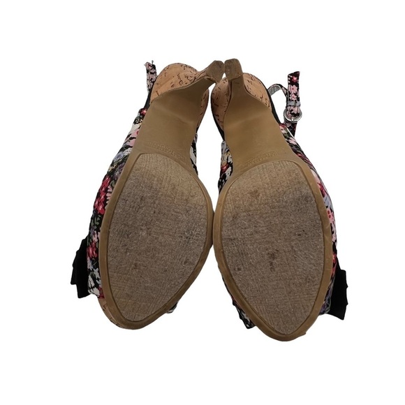 Rampage Black Girasole Floral Bow Ankle Strap Cork Heel Sandals Size 6 Women's - Picture 9 of 9